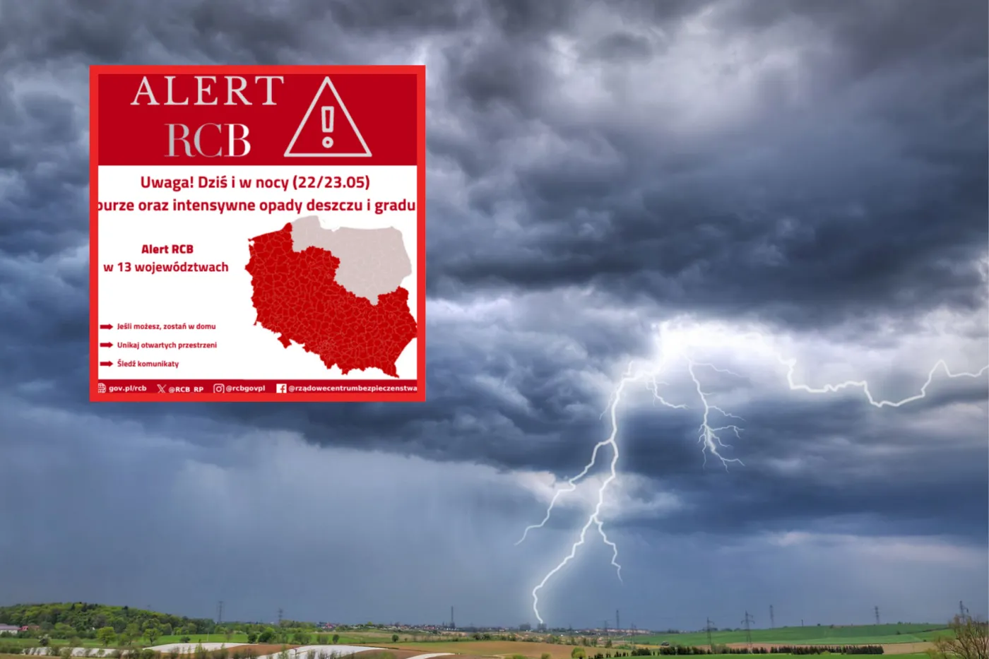 Alert RCB dla 13 województw. Burze, ulewy i grad