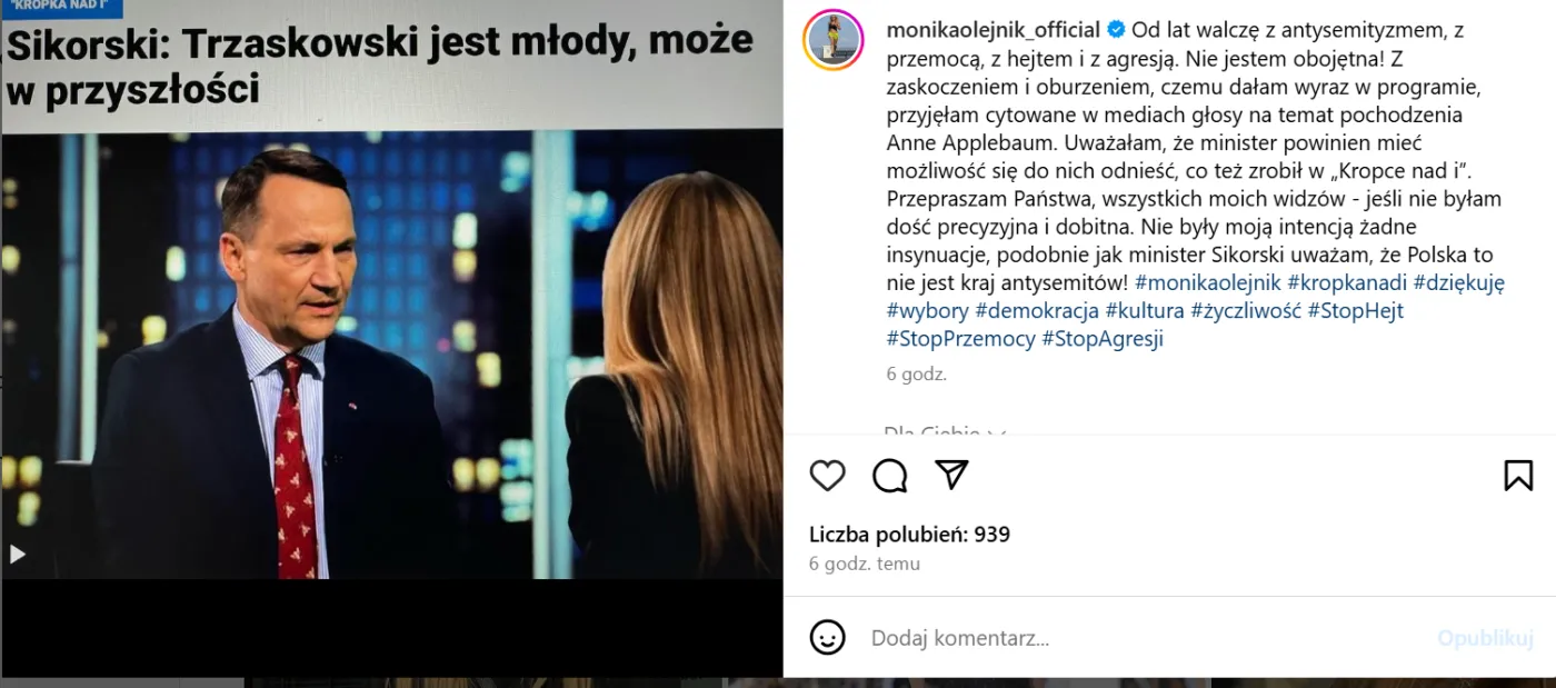Oburzenie po wywiadzie Moniki Olejnik. Nocny wpis dziennikarki