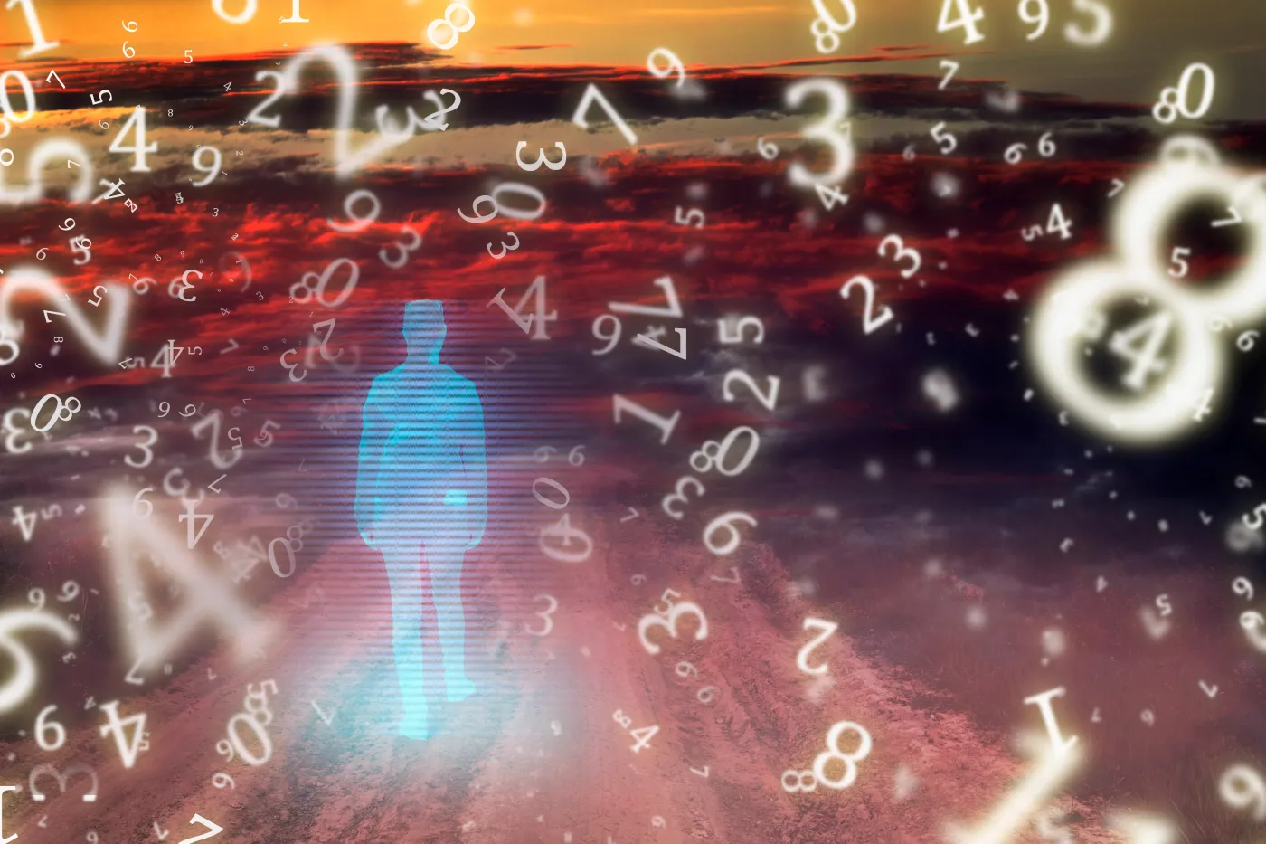 Numerology,,Hologram,Or,Ghost,Of,A,Girl,Walking,Through,A