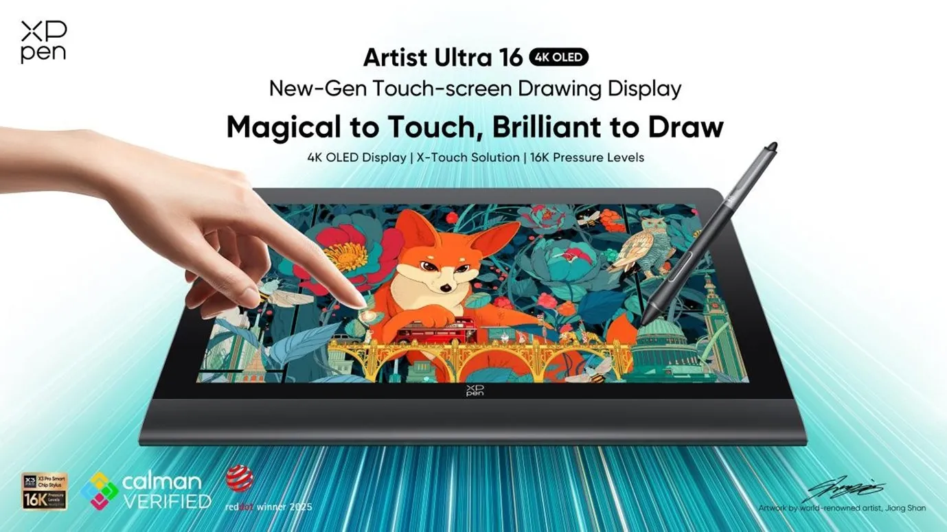 XPPen wprowadza na rynek Artist Ultra 16: nowy wymiar profesjonalnych ekranów dzięki technologii dotykowej i 4K OLED