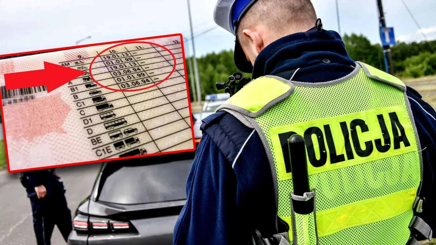 Policjanci kontrolują prawo jazdy kierowcy