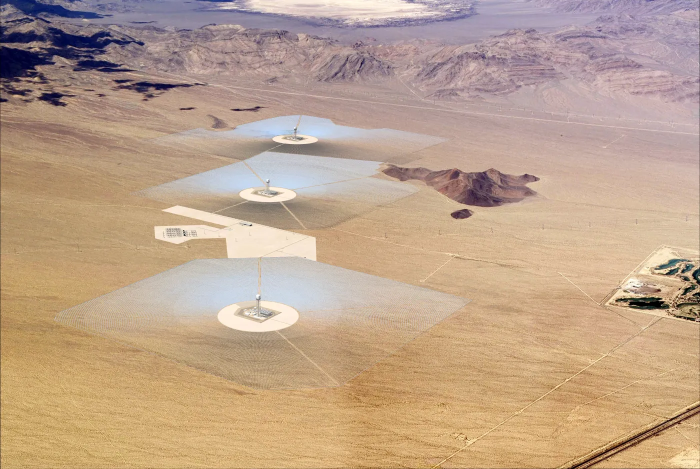 Tak będzie wyglądała największa elektrownia słoneczna świata: Ivanpah Solar Electric Generating System (ISEGS) w Kalifornii. Wybuduje ją firma BrightSource. Fot. materiały BrightSource 