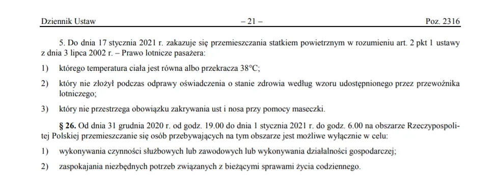 Rozporządzenie Rady Ministrów z dnia 21 grudnia 2020 r. w sprawie ustanowienia określonych ograniczeń, nakazów i zakazów w związku z wystąpieniem stanu epidemii