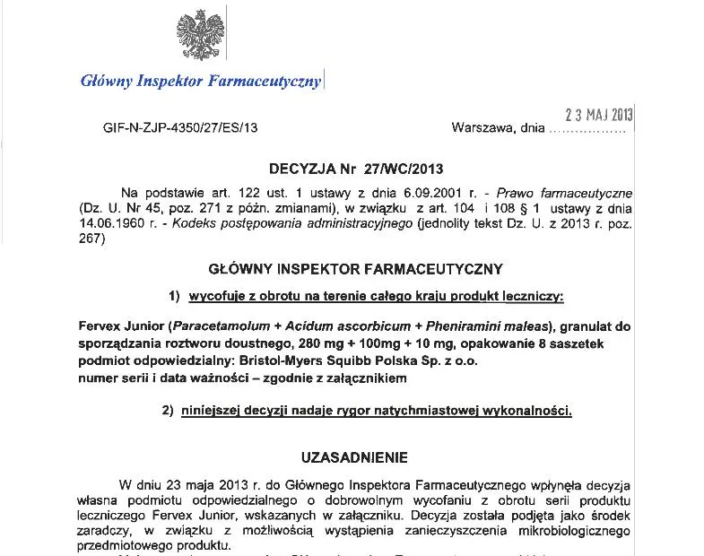 Apteki wycofują ze sprzedaży Fervex. "Możliwość wystąpienia zanieczyszczenia mikrobiologicznego"