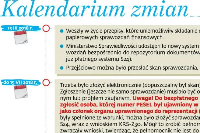 Kalendarium zmian