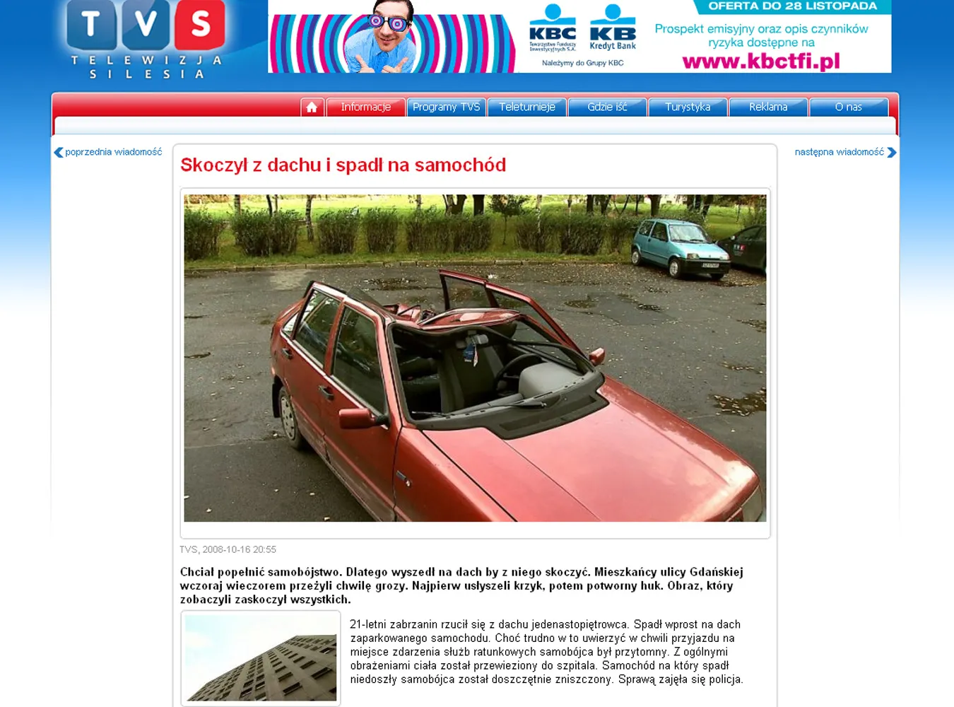 Skoczył z 11 piętra, jest poobijany