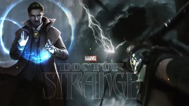 Benedict Cumberbatch jako doktor Strange podglądany na planie