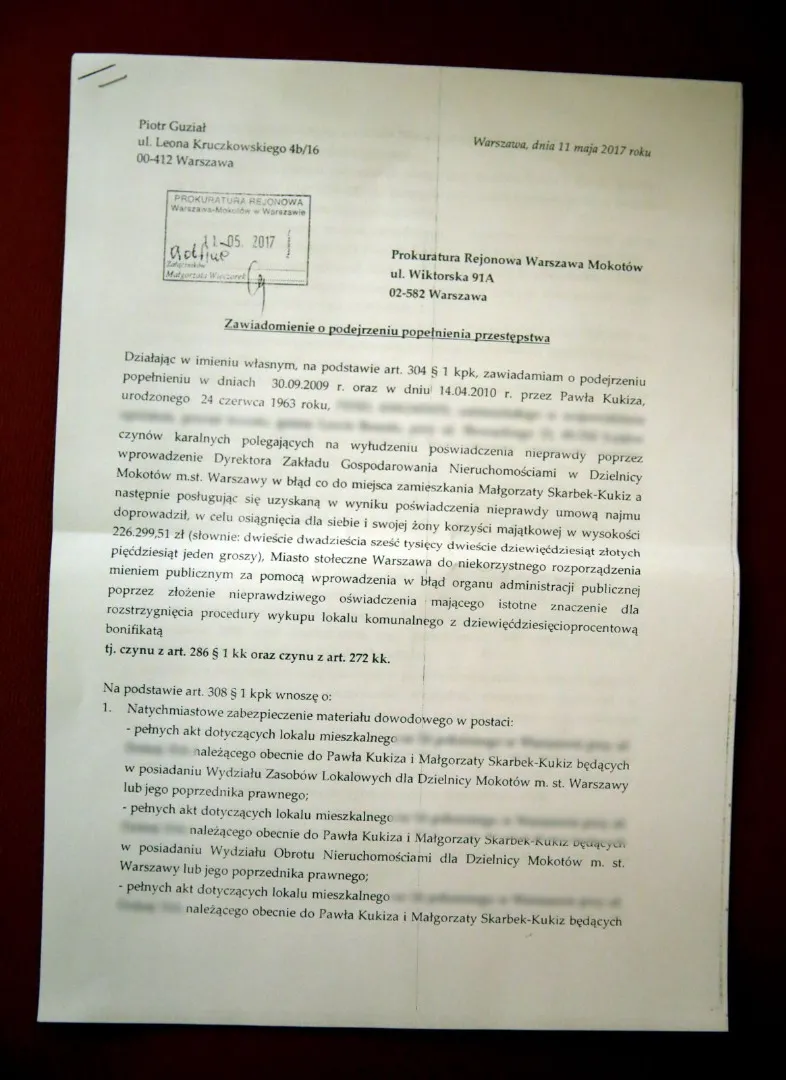 Zawiadomienia do prokuratury o podejrzeniu popełnienia przestępstwa przez posła Pawła Kukiza 