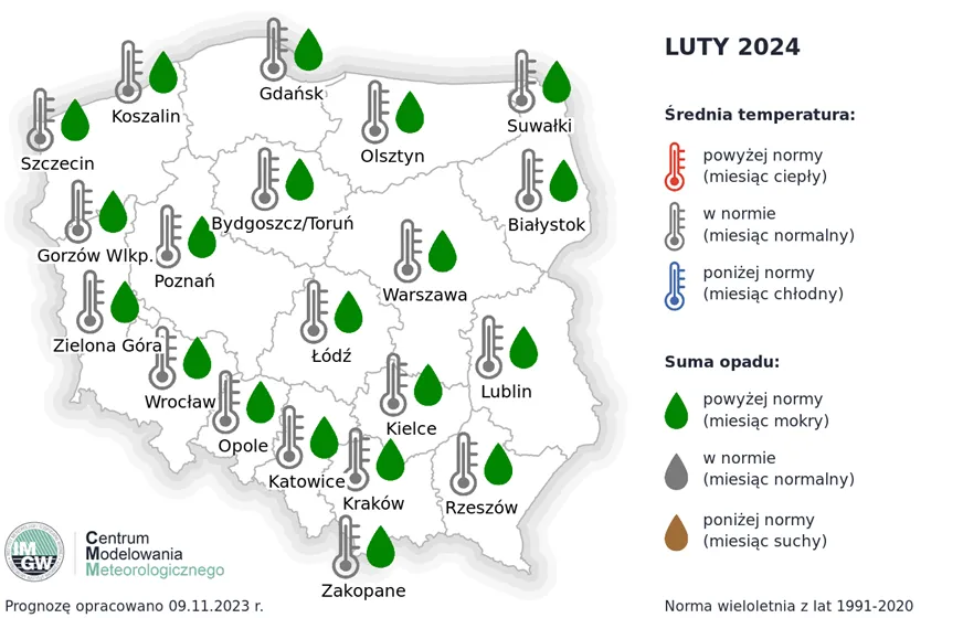 IMGW - luty 2024, mapa