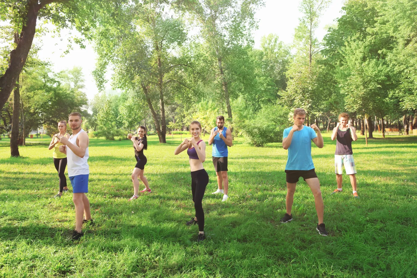 trening, park