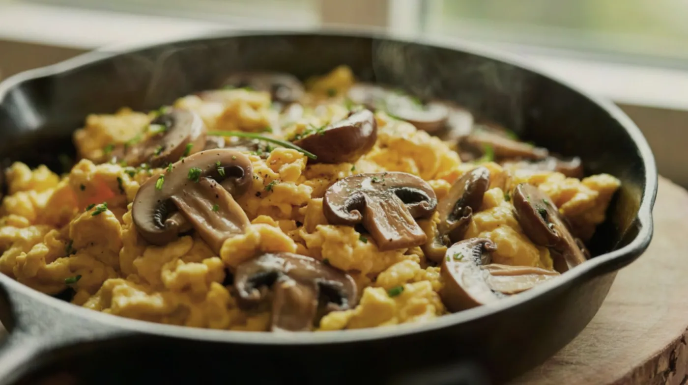 Mushroom,And,Egg,Scramble:,Organic,,Morning,,Scrambled,,Culinary,,Savory,,Healthy,