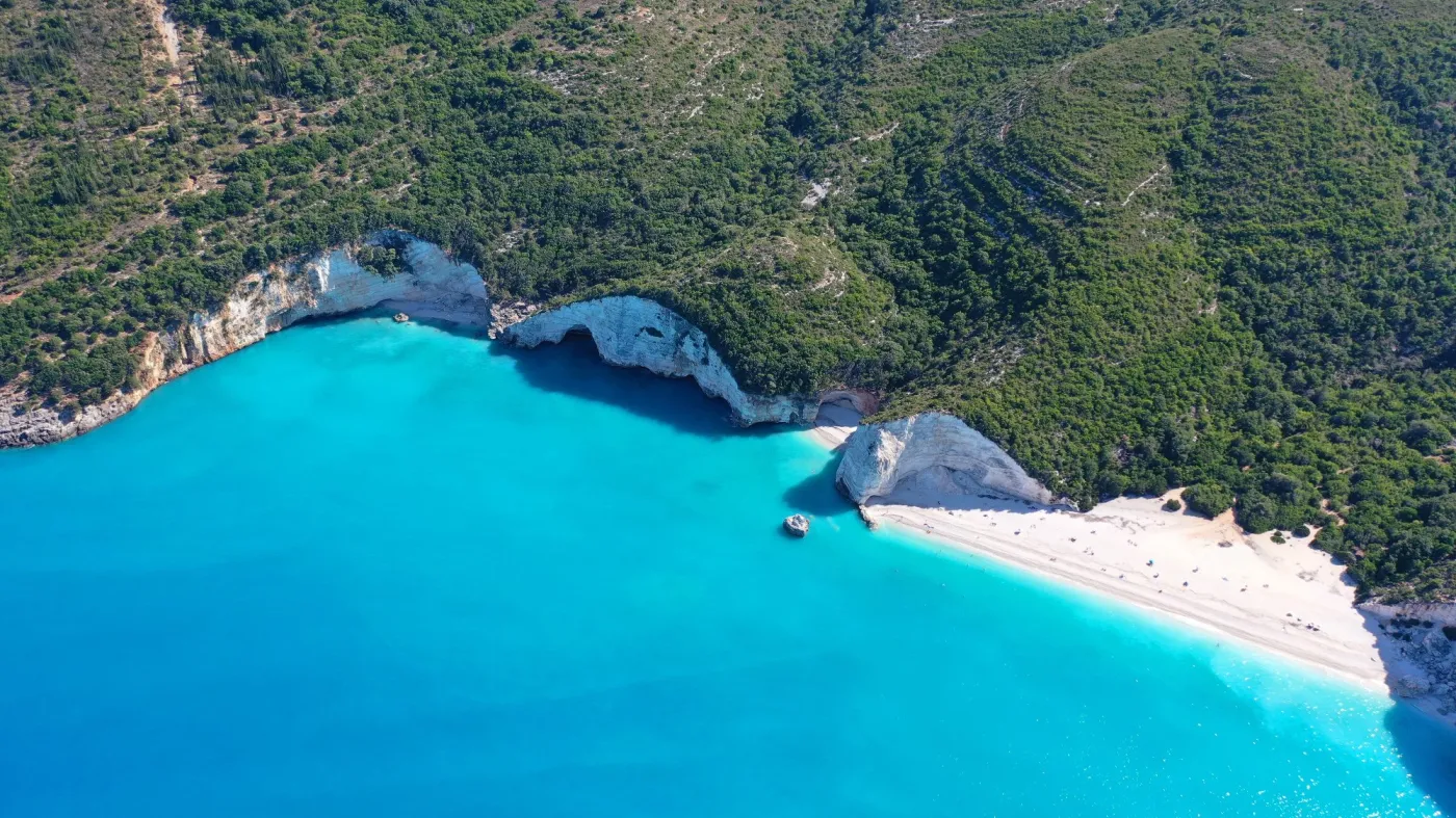 Aerial,Drone,Photo,Of,Secluded,Paradise,Beach,Of,Fteri,One