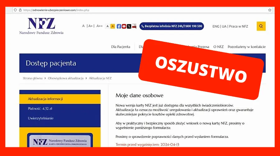 Fałszywa strona NFZ