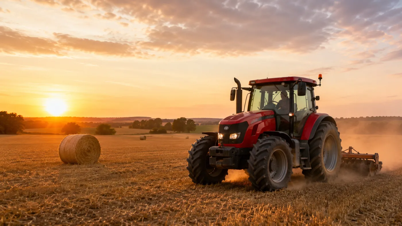 Wieś, traktor na polu