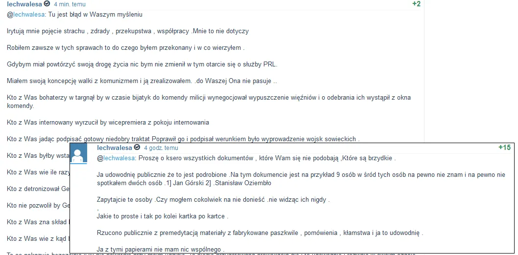 Wałęsa odpowiada na mikroblogu: To co pokazuje bezczelnie IPN nie powstało przy moim udziale