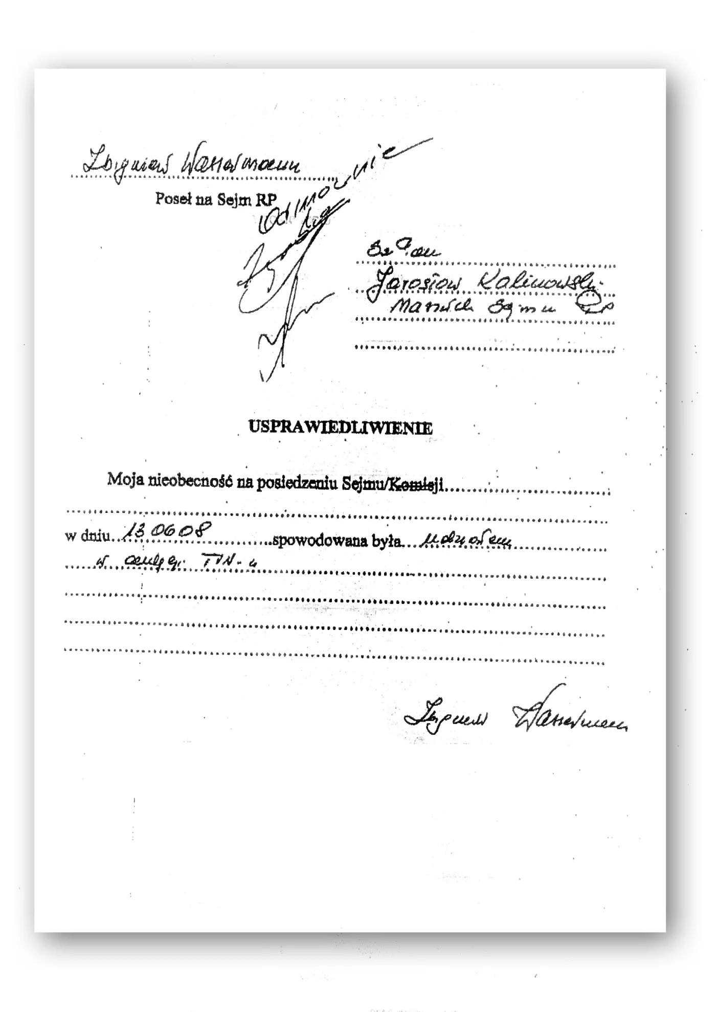 Usprawiedliwienie Zbigniewa Wassermanna