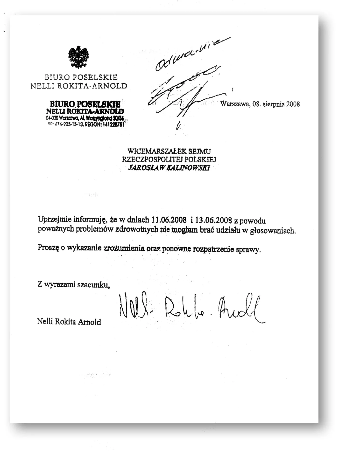 Usprawiedliwienie Nelli Rokity