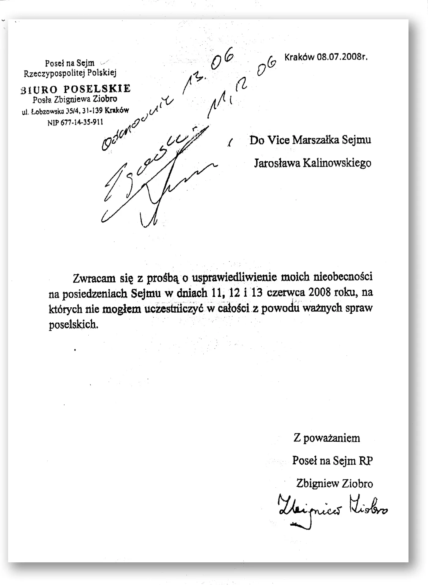 Usprawiedliwienie Zbigniewa Ziobry