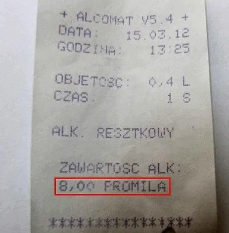  Wydruk z alkomatu