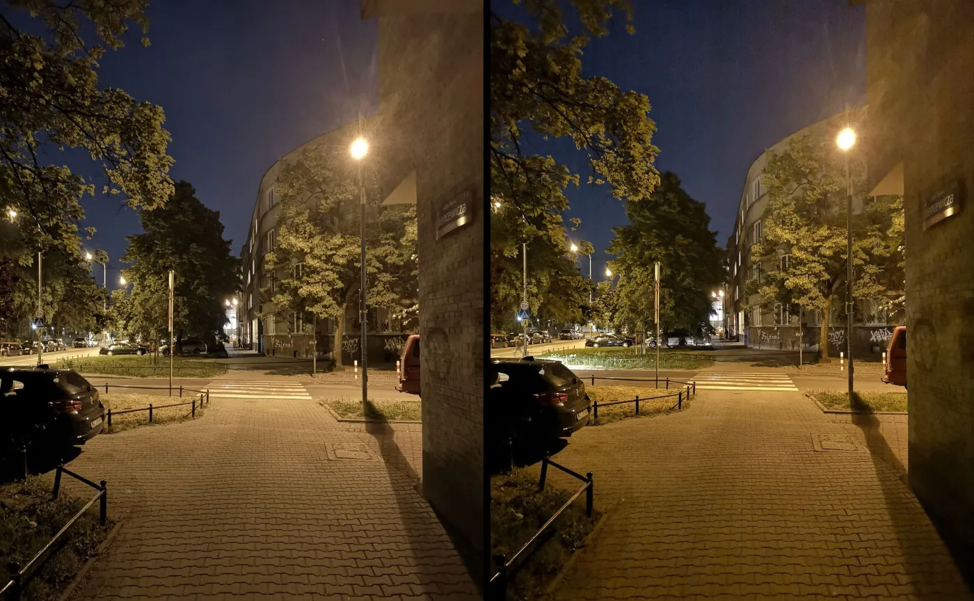 Huawei P20 Pro. Lewe zdjęcie z AI, prawe bez