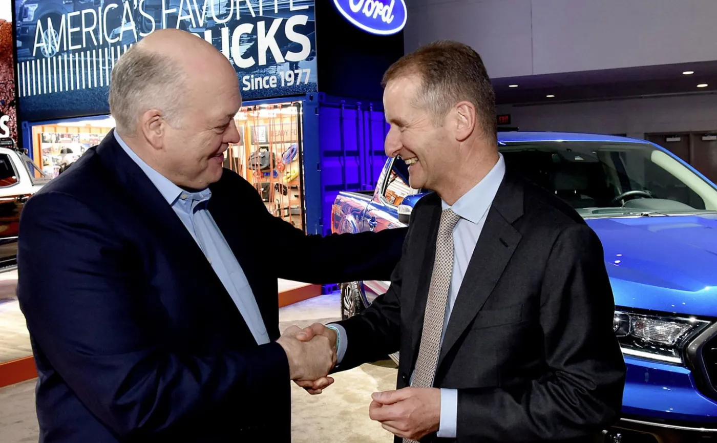 Jim Hackett, szef Forda i Herbert Diess, który rządzi koncernem Volkswagen 