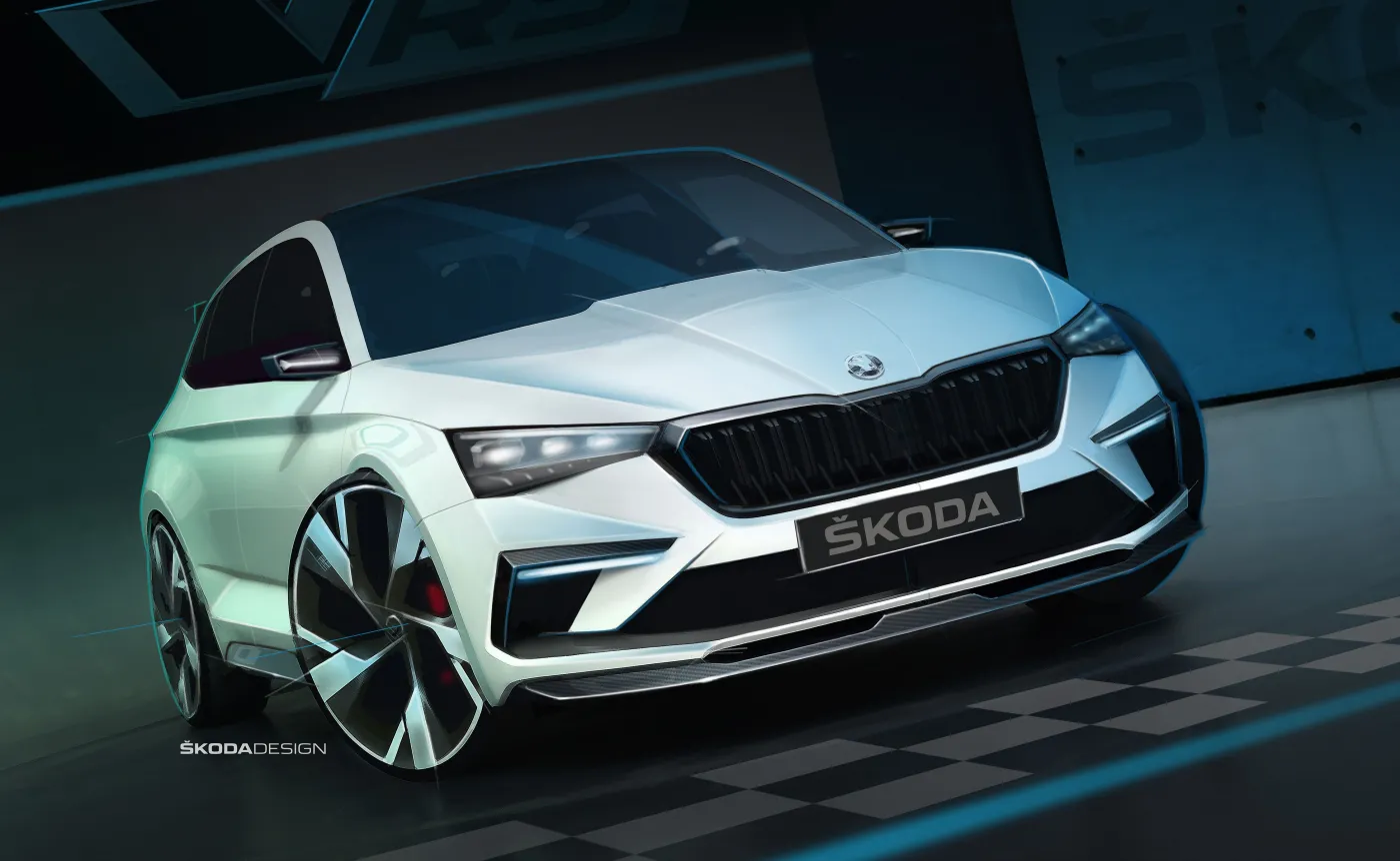Skoda Vision RS mierzy 4356 mm długości, 1810 mm szerokości oraz tylko 1431 mm wysokości, a rozstaw osi to 2650 mm. To oznacza, że nowe auto jest ciut krótsze od aktualnego modelu Rapid, ale oferuje rozstaw osi porównywalny z Octavią