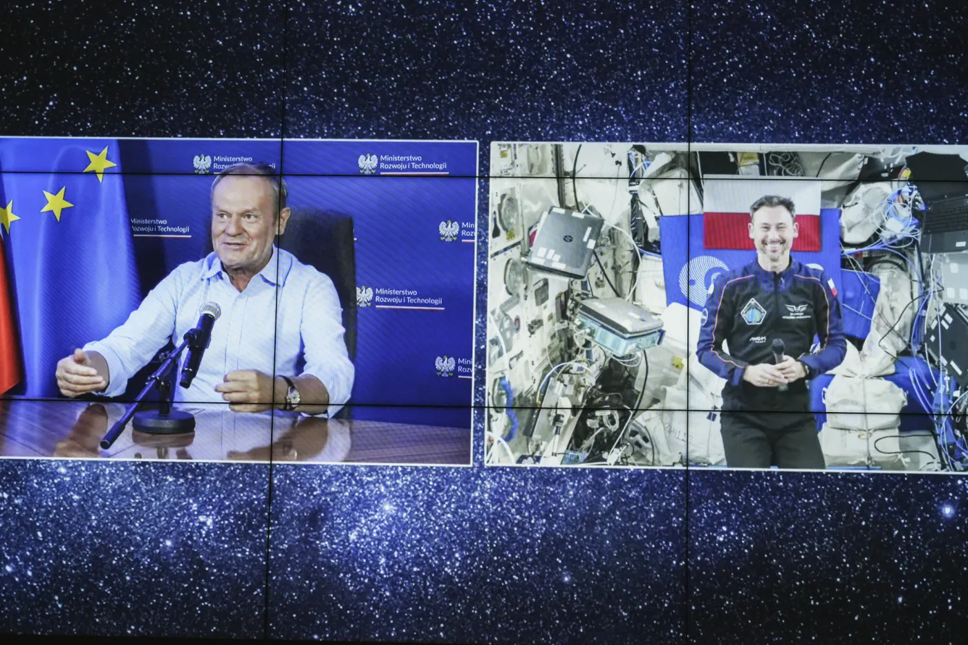  Premier Donald Tusk połączył się na żywo z Międzynarodową Stacją Kosmiczną, na której przebywa Sławosz Uznański-Wiśniewski