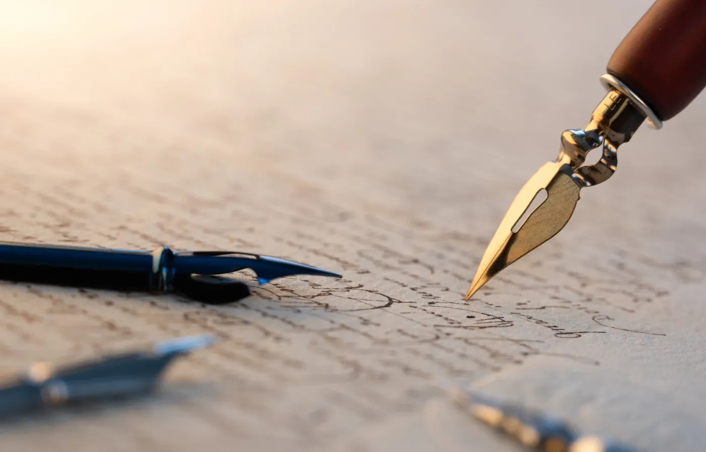 Fountain,Pen,On,An,Antique,Handwritten,Letter.,Vintage,Nib,Pen