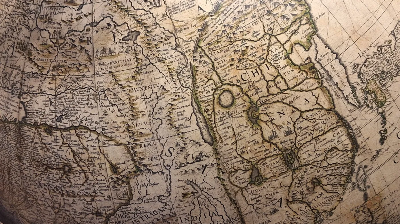 Close-up,Of,An,Antique,Globe,Showing,Historic,Map,Of,China