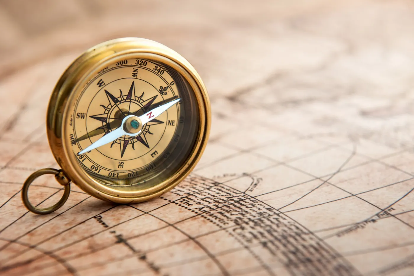 Old,Compass,On,Vintage,Map.,Retro,Stale.
