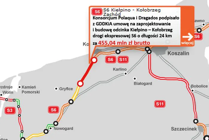 Polaqua i Dragados z umową na odcinek S6 k/Kołobrzegu za 455 mln zł