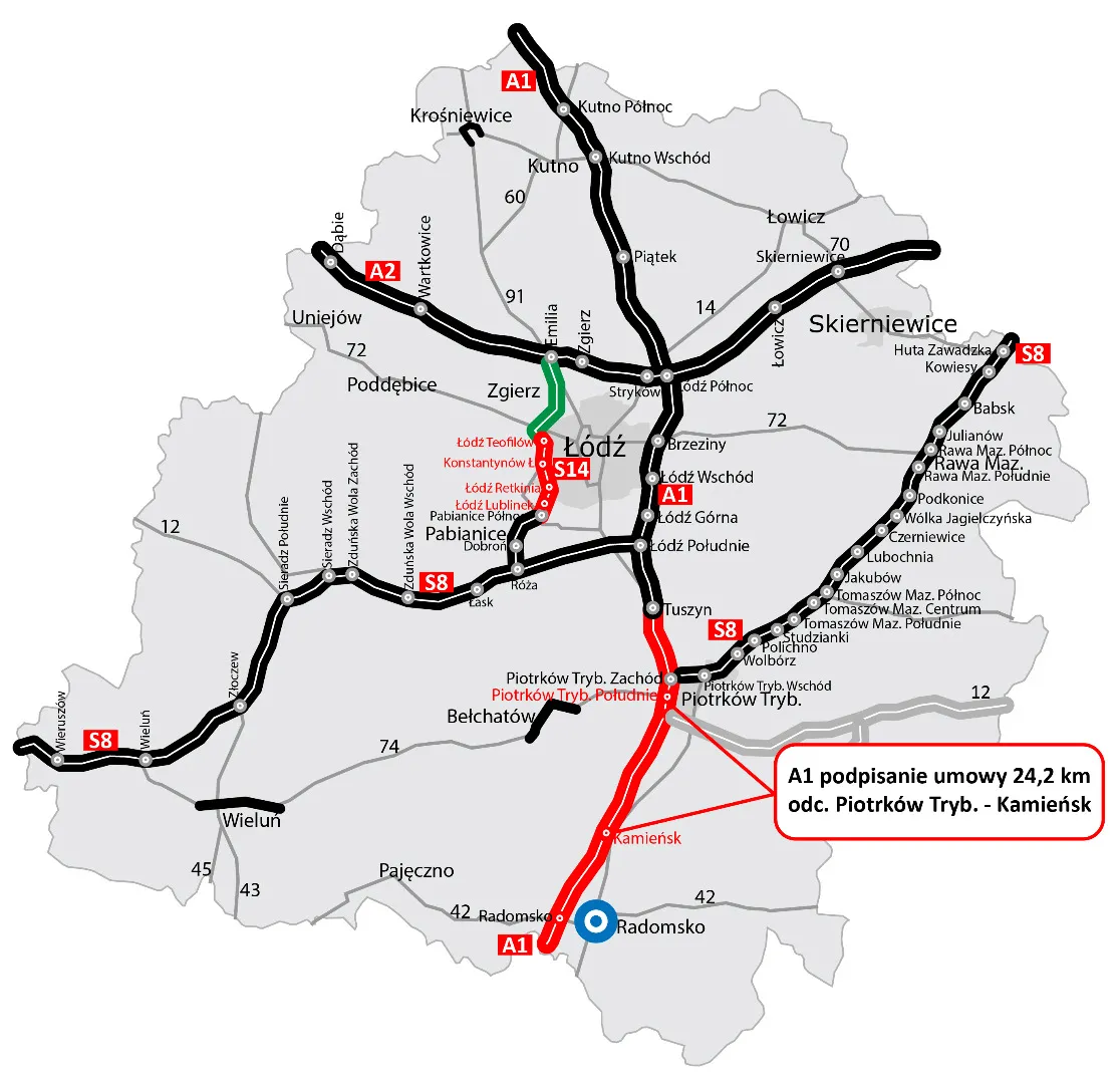 Podpisano umowę na budowę odcinka A1 Piotrków Trybunalski – Kamieńsk