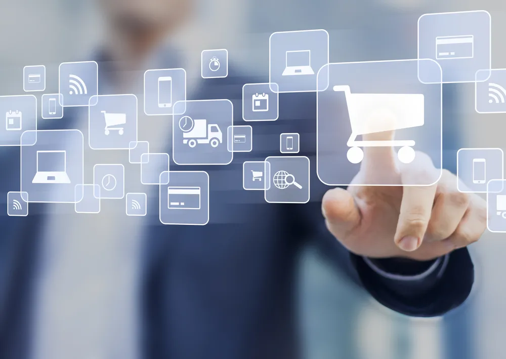 E-commerce,Concept,With,A,Person,Touching,A,Button,On,A