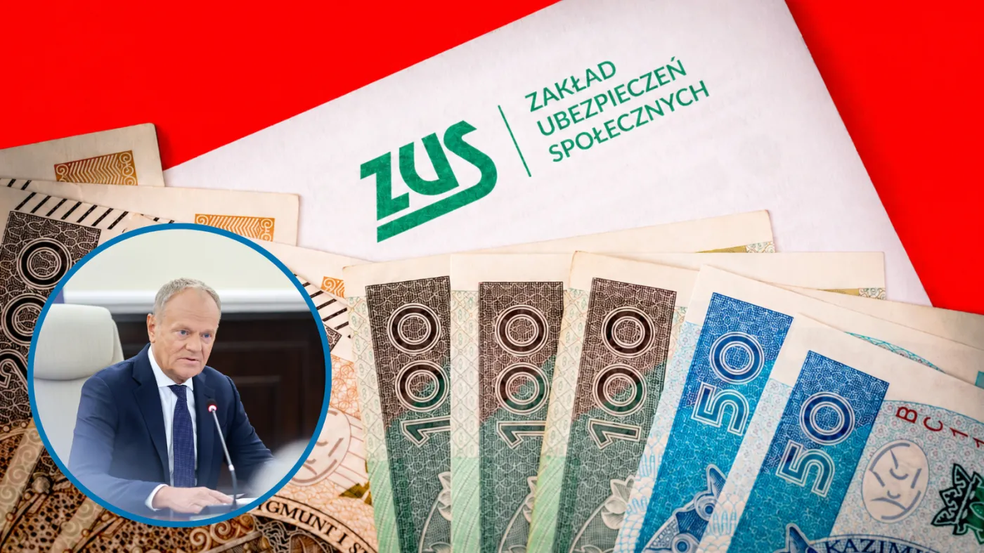 pieniądze, koperta z napisem ZUS, premier Donald Tusk