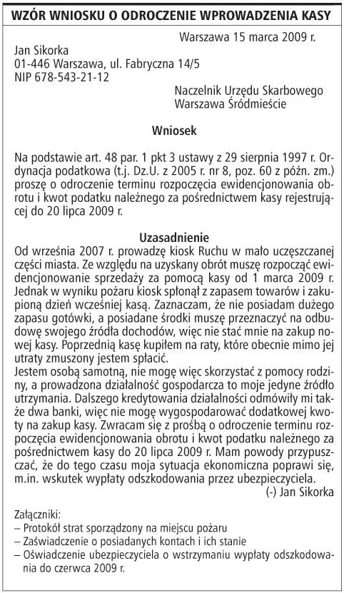 Termin instalacji kasy fiskalnej można czasem odroczyć