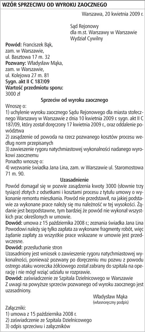 Jak pozwany może bronić się przed wyrokiem zaocznym