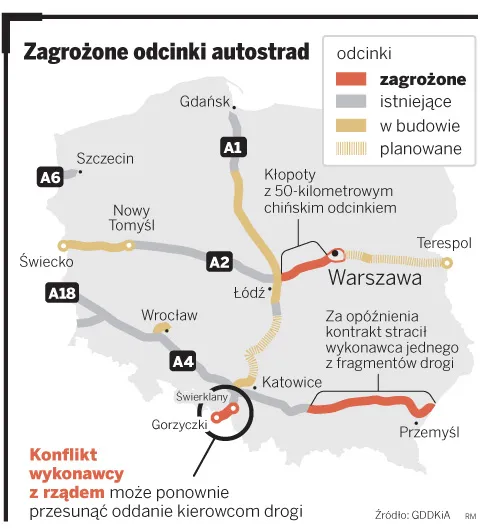 Zagrożone odcinki autostrad