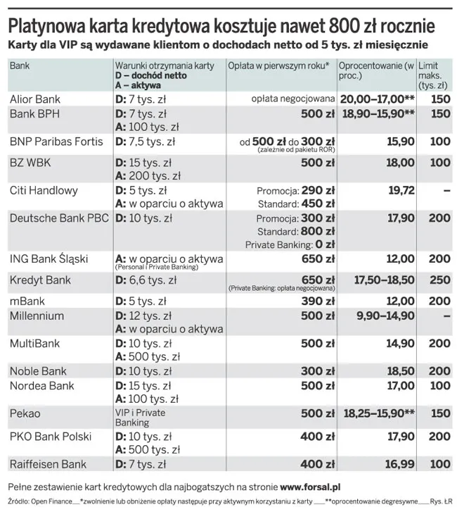 Platynowa karta kredytowa kosztuję nawet 800 zł rocznie
