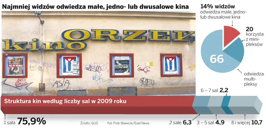 Najmniej widzów odwiedza małe, jedno- lub dwucalowe kina