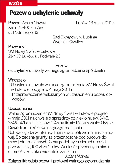 Pozew o uchylenie uchwały