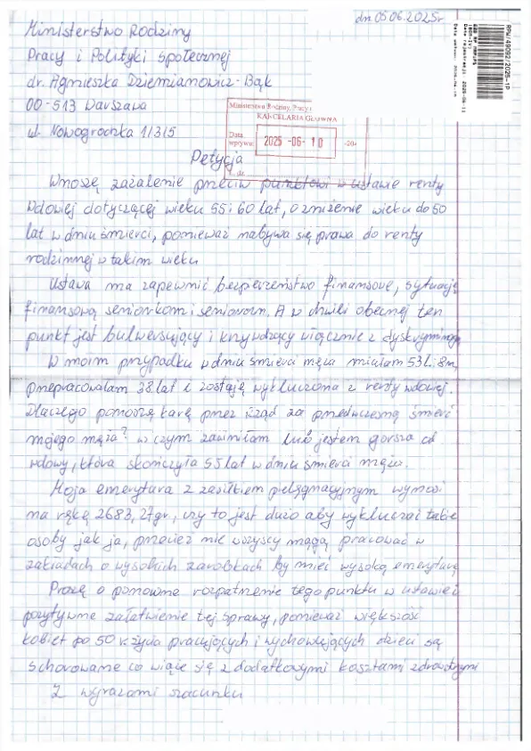 renta wdowia petycja