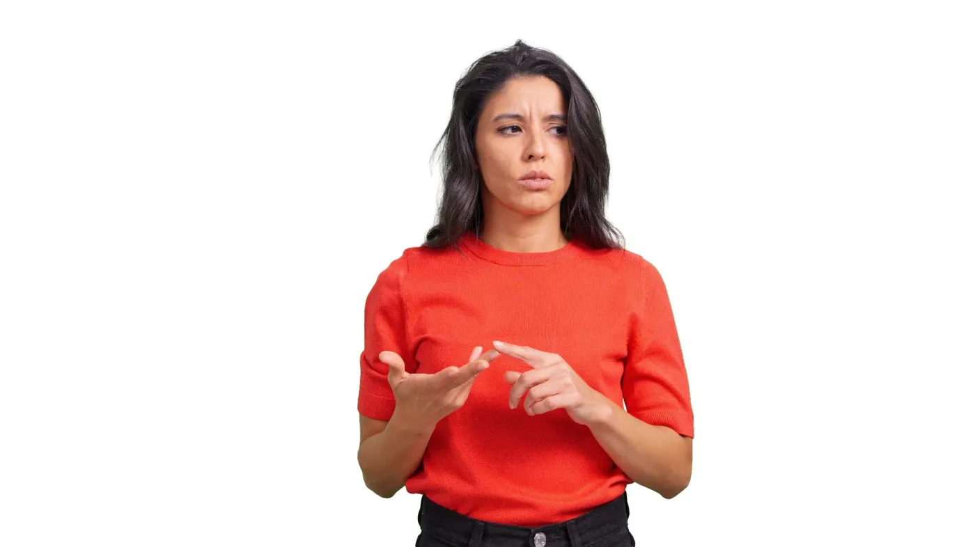 Woman,Counting,Options,On,Fingers,,Considering,Her,Choices,With,A