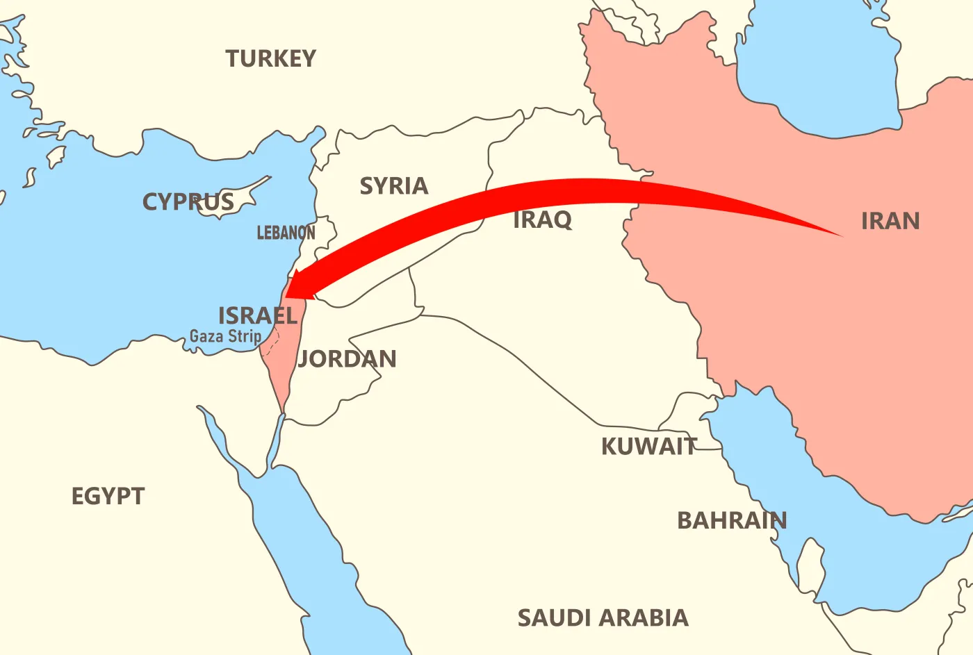 Iran's,Attack,On,Israel.,The,Map,Shows,Israel,,Iran,,Iraq,