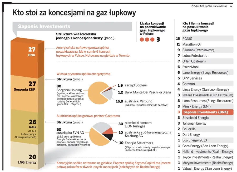 Kto szuka gazu łupkowego w Polsce? Spółki mają właścicieli z całego świata
