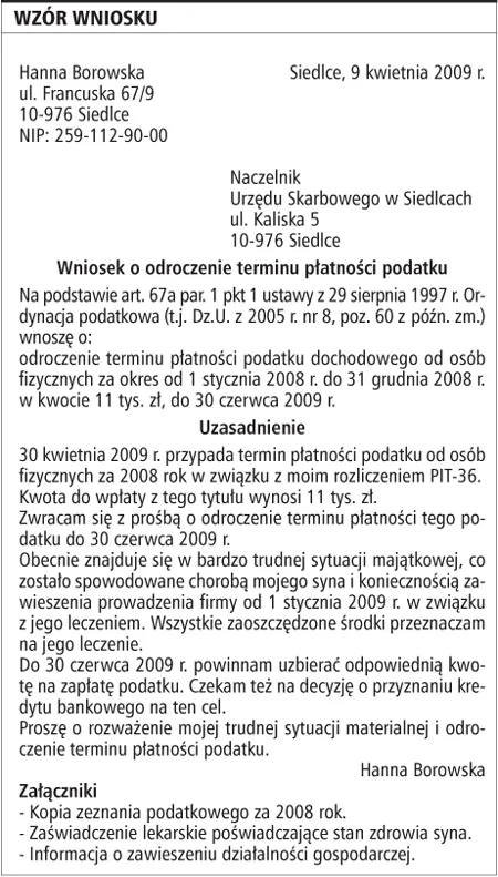 Wzór wniosku