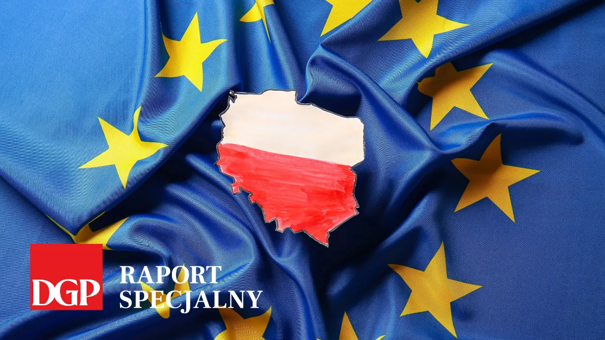 Kontury Polski na tle flagi Unii Europejskiej