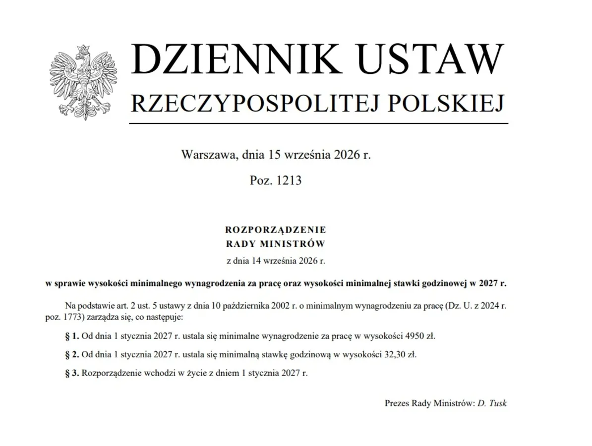 Minimalne wynagrodzenie 2027 w Dzienniku Ustaw