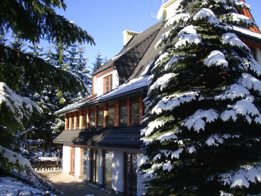 góry, zima, śnieg, dom, nieruchomości