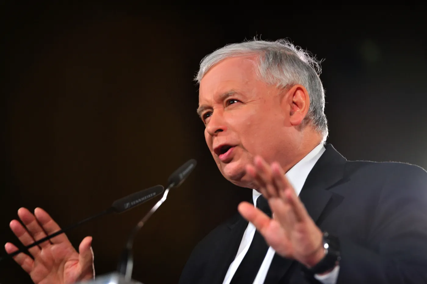 Prezes PiS Jarosław Kaczyński przemawia podczas konwencji wyborczej Prawa i Sprawiedliwości w Starej Filharmonii w Szczecinie, PAP/Marcin Bielecki