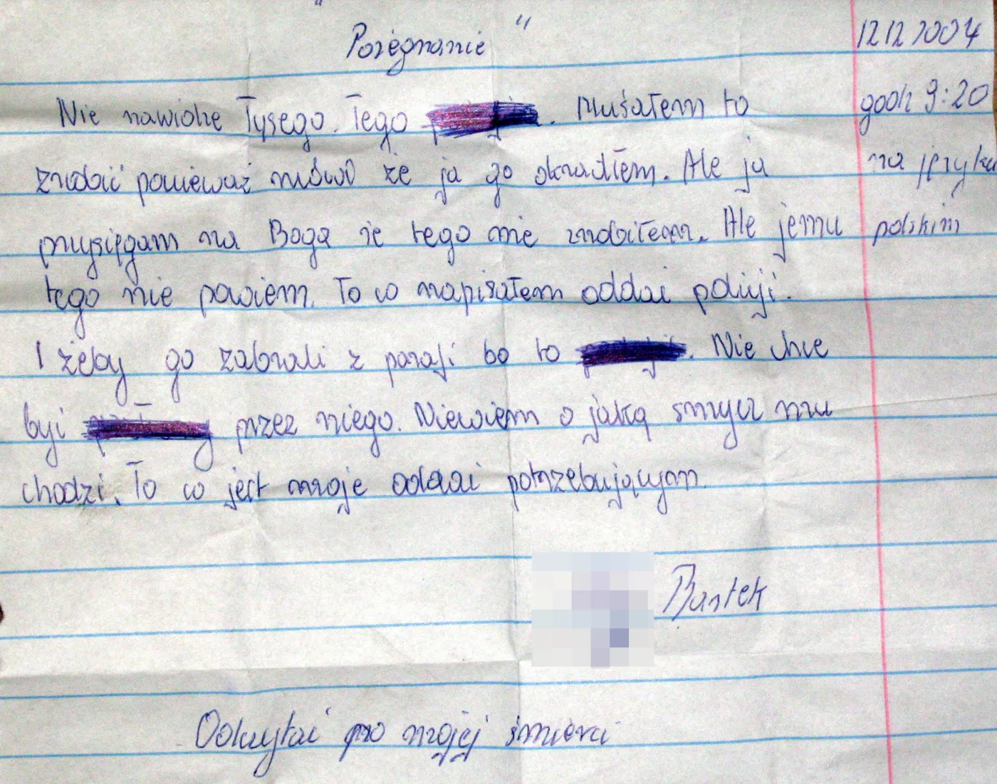 Ten list zostawił po sobie Bartek